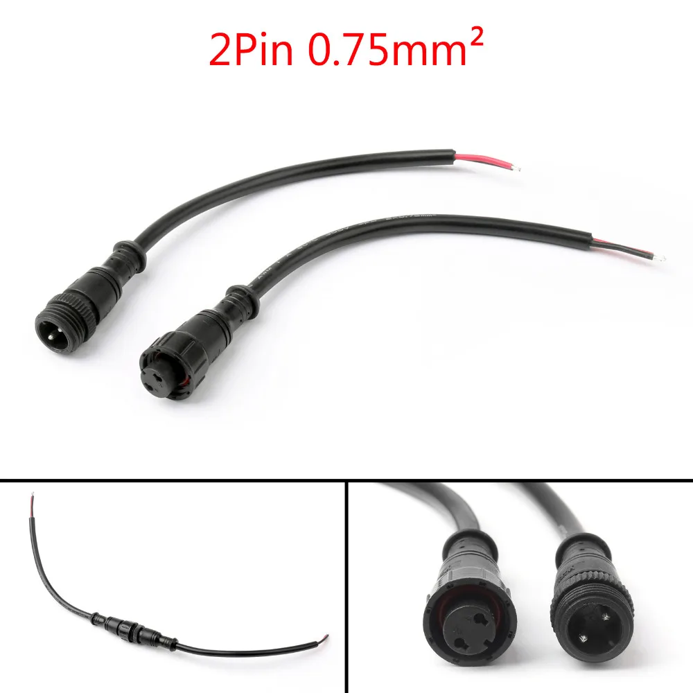 2Pin Waterproof IP67 LED Strips Wire Cable Connectors 18AWG