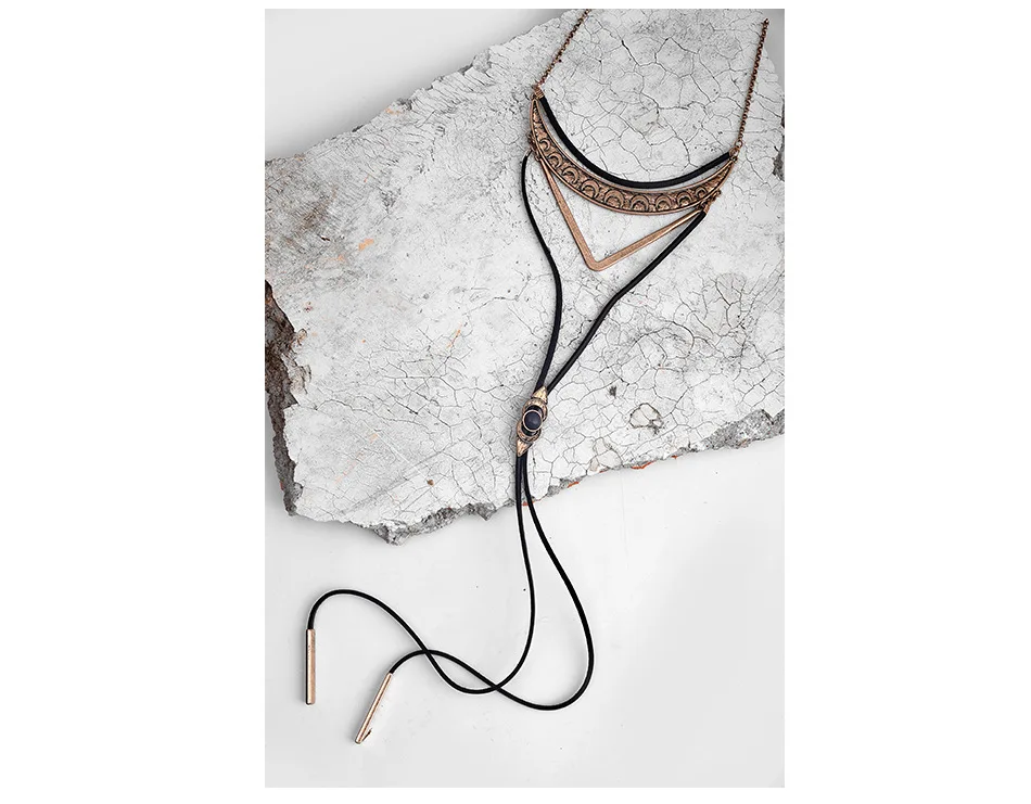 Женское Ожерелье-чокер Amaiyllis с треугольным слоем в форме полумесяца, длинные кожаные свисающие ожерелья-свитера, этнический воротник