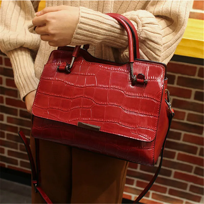 

QIAOBAO 2 Straps Female Shoulder Bag Crocodile Handbag Women Famous Totes Genuine Leather Bag Ladies Crossbody Messenger Bags