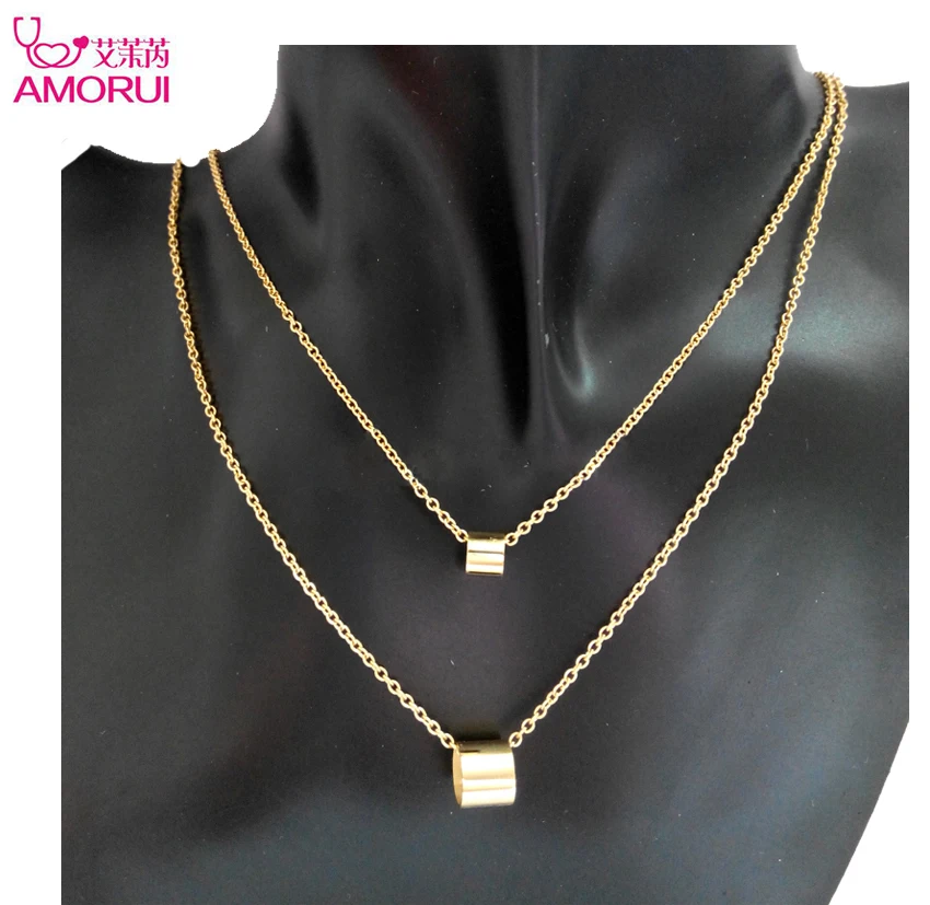 AMORUI Fashion Necklaces for Women Gold Color No Fade Double Circular Pendant Statement Choker Necklace Women Jewelry