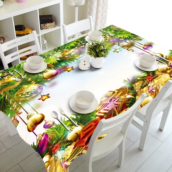 

Senisaihon Tablecloth Colored 3D Christmas Theme Pattern Thicken Polyester Cotton Rectangular/Round Table Cloth for Home Party