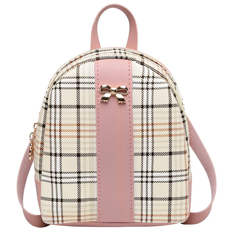 

TFTP-Fashion Ladies Backpack Soft Press Multi-Function Small Backpack Hit Color Striped Backpack Girls Wallet