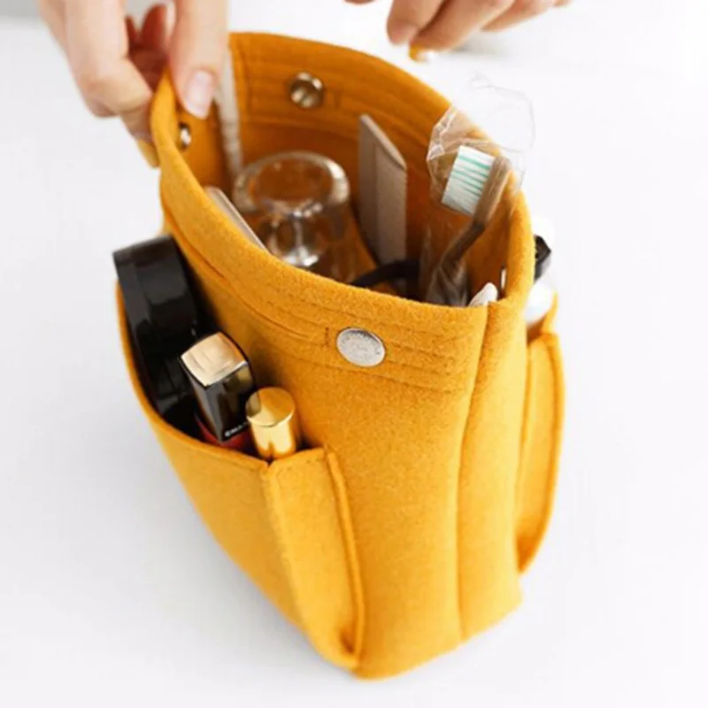  Insert Toiletry Bag Women Felt Travel Organizer Handbag Purse Large Storage Pouch Makeup Cases Cosm