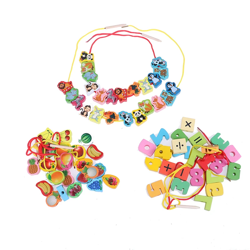 Nouveaux Jouets En Bois Bebe Bricolage Jouet Dessin Anime Fruit Animal Cordage Filetage Perles En Bois Jouet Educatif Pour Les Enfants Aliexpress