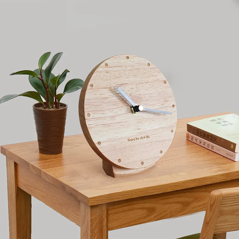 Solid wood clock pendulum clock Desktop clock Silent Nordic creativity bedroom Take a bell