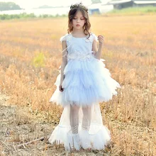 Кружевное платье-пачка для девочек Детские платья для девочек, детские Вечерние платья на свадьбу элегантное платье с перьями для девочек, вечернее платье