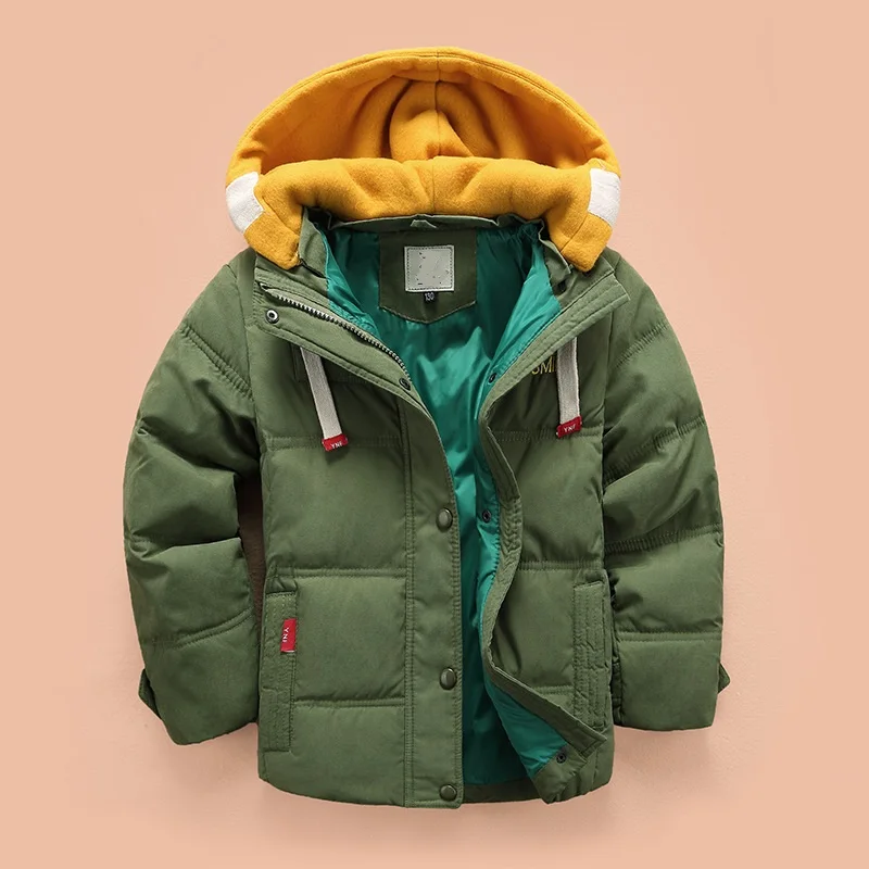 

children Down & Parkas 3-11Y winter kids outerwear boys casual warm hooded jacket for boys solid boys warm coats
