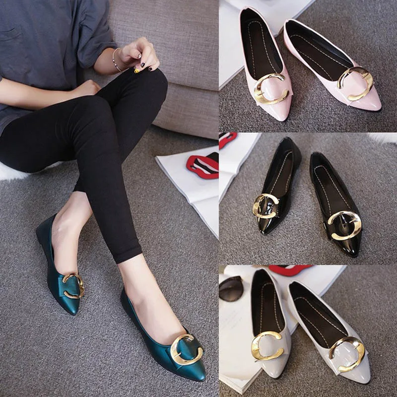 

Bailehou Women Boat Shoes Metal Fashion Brand Loafers Female Outside Flats Woman Shoes Lady Pointed Toe Ladies Casual Shoes 2018