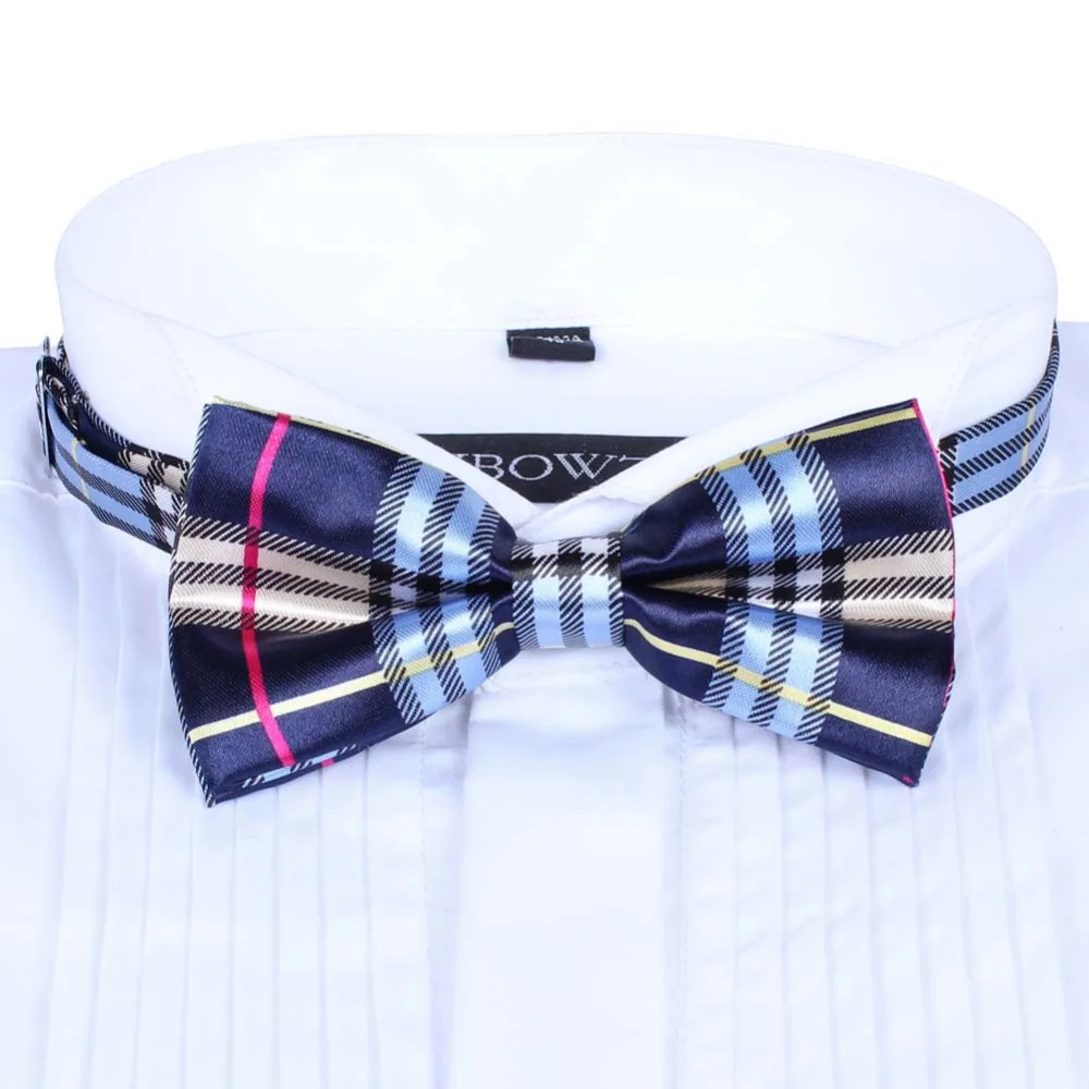 Men Satin Bow Tie Dickie Pre Tied Wedding Tuxedo Tie Necktie Blue Pink font b Tartan
