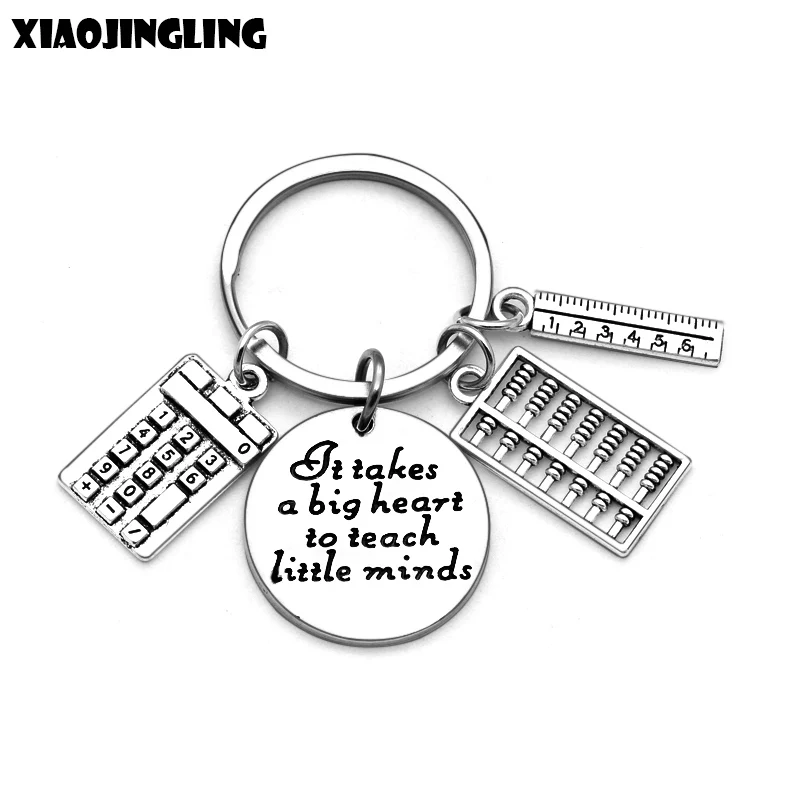 

XIOAJINGLING Fashion Silver Teacher Keychain Calculator Abacus Ruler Pendants Key Chain Key Ring Holder Jewelry Gift for Teacher