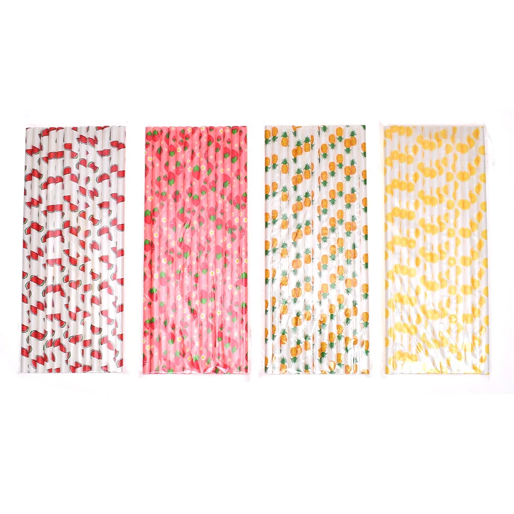

25Pcs/lot Disposable Paper Straw Retro Fruit Print Drinking Straws for Kids Birthday Wedding Christmas Decoration