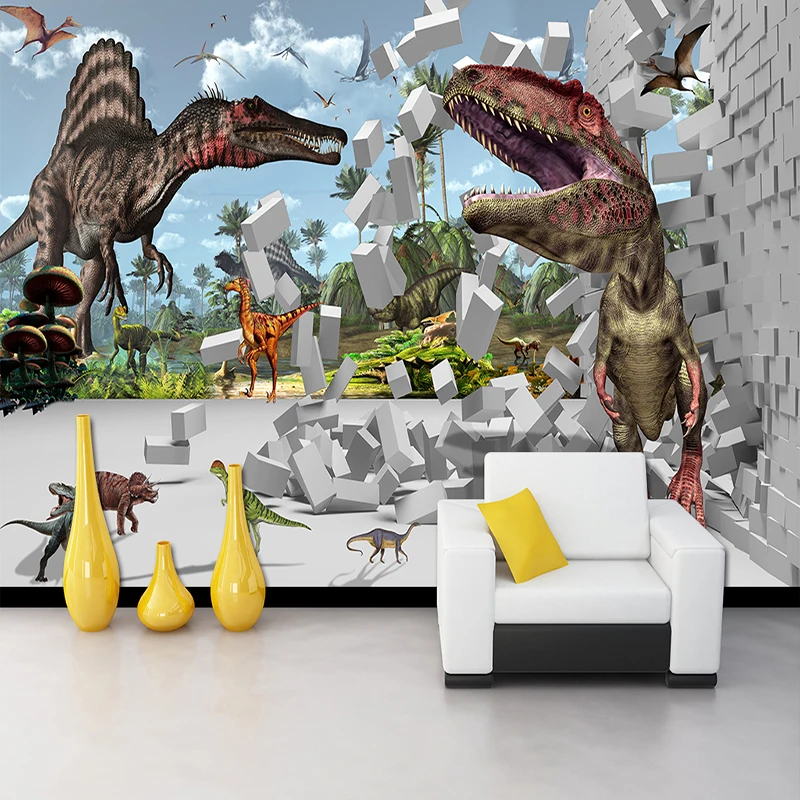 Foto Behang 3D Baksteen Dinosaurus Dier Muurschildering Kid\'s ... Foto Behang 3D Baksteen Dinosaurus Dier Muurschildering Kid\'s ...