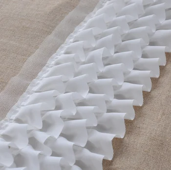 

4 Layer White Black Ruffled Lace Trim,Pleated Trim Lace for Wedding Dress Doll DIY 13.5cm width