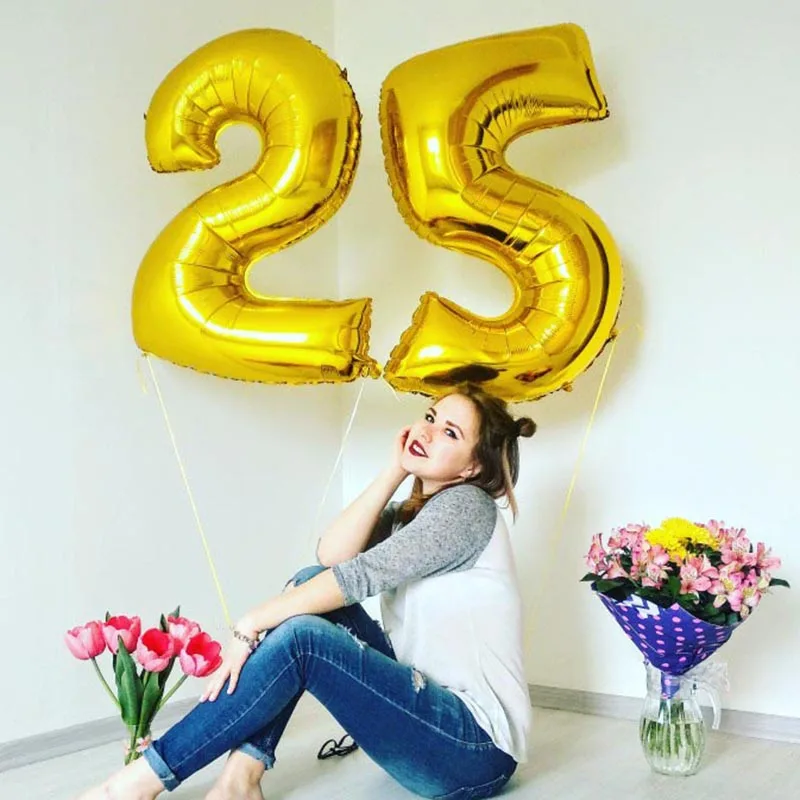 32inch Gold Silver 0-9 Number Foil Balloons Air Ballons Happy Birthday Wedding Decoration Balloon Anniversary Party Supplies