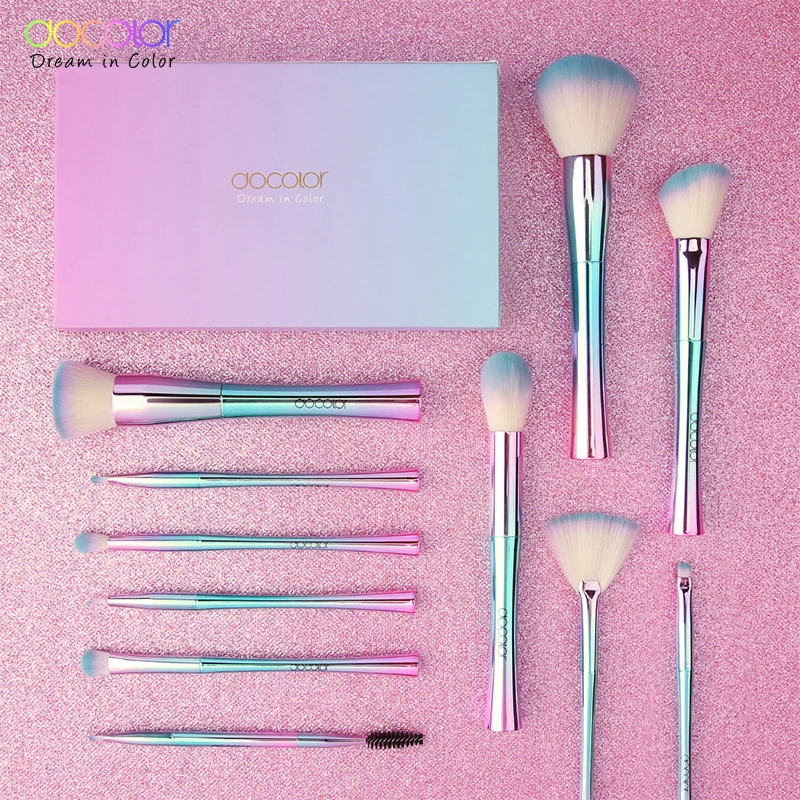 Online Docolor 11 pcs di Trucco Pennelli Fantasia Kabuki Powder Blending Brush Prodotti di base Ombretto Pennelli Cosmetici Morbidi Capelli Sintetici