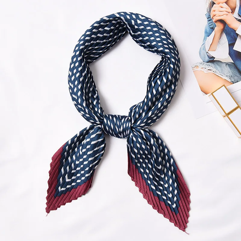 Плиссированный Шелковый платок с принтом, универсальный шарф от морщин, изысканный модный декоративный платок, размер 55*55 см - Цвет: 5