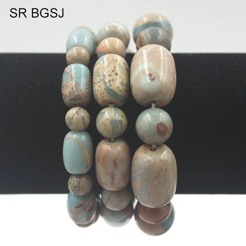 

Free Shipping Select the Size Vintage Style Natural Round&Column Shoushan Semi Precious Gems Stone Beads Bracelet