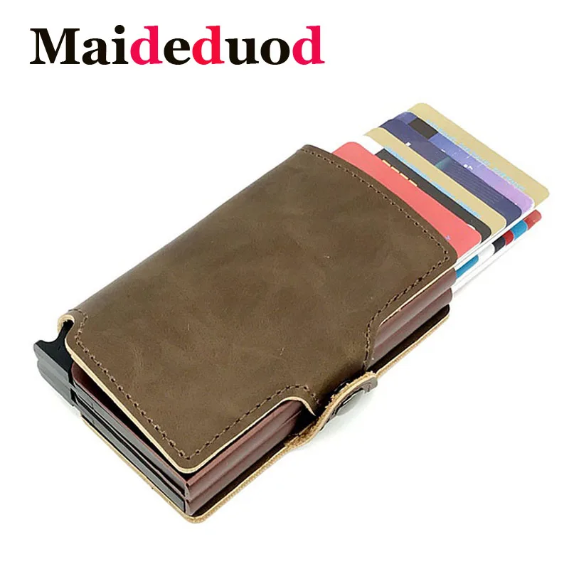 

Maideduod PU Credit Card ID Holders Credit Card Box Automatic Credit Card Holder Men Aluminiun Business Paperwork Credit Card