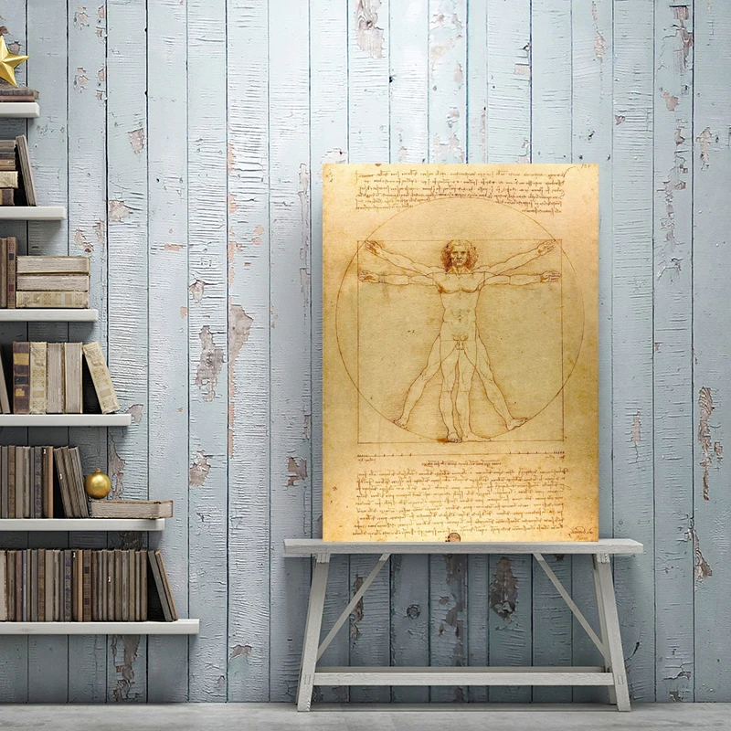 Классическая известная живопись витрувианского человека, исследование пропорций леонидо да Винчи, постеры, настенные художественные картины на холсте, Декор