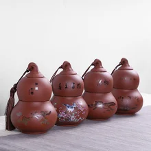 Фиолетовая глина yixing емкость для хранения чая ручная роспись форма тыквы двухслойный уплотнитель Caddy контейнер для кофе бобы caddes художественное украшение