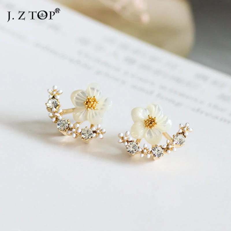 

JZTOP Brand Shell Flowers Stud Earrings Fashion Small Fresh Hypoallergenic Neckband Earrings For Women Clothing Accessories
