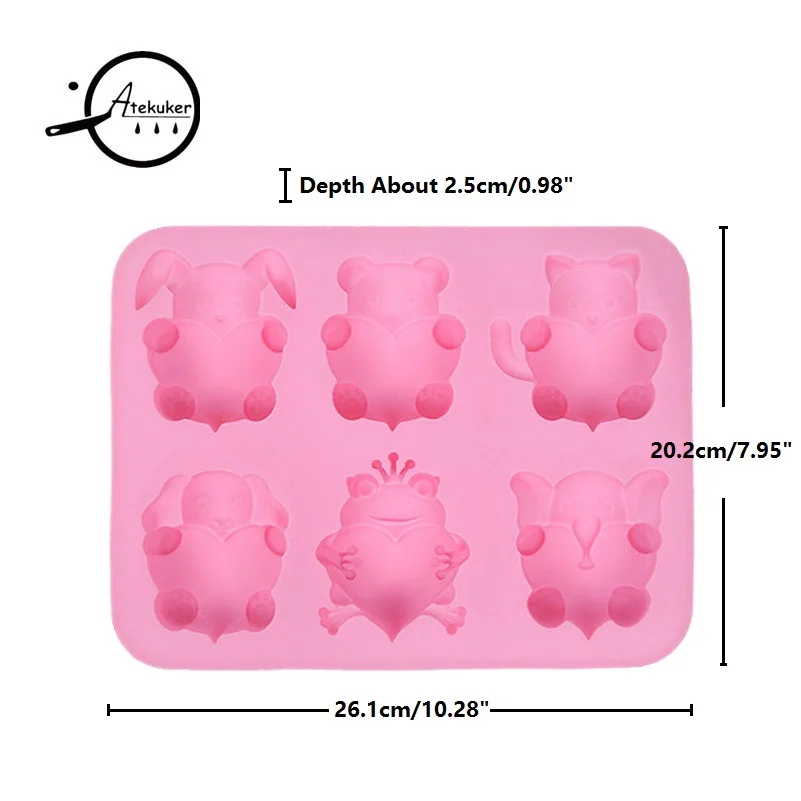 Atekuker 3Pcs/set Pig Bear Lion Frog Dog Cat Elephant Hippo Shape Silicone Mold For Baking Cake Form Silicone Form For Soap Ice