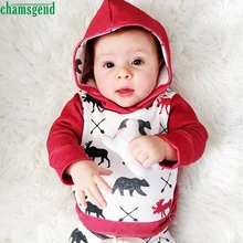 2017 cute Toddler Infant Baby Boy Girl Deer Bear Character Full Cotton Hoodie Tops+Pants Outfits Clothes Set P30 baby clothes