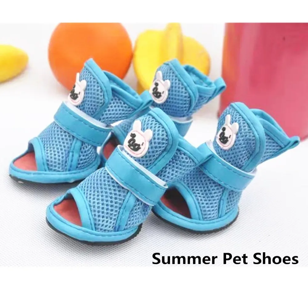 

Y1 4pcs/lot Pet Shoes Spring Summer Breathable Soft Mesh Dog Sandals Casual Anti-Slip Small Dog Shoes Chihuahua Yorkie Pet Socks