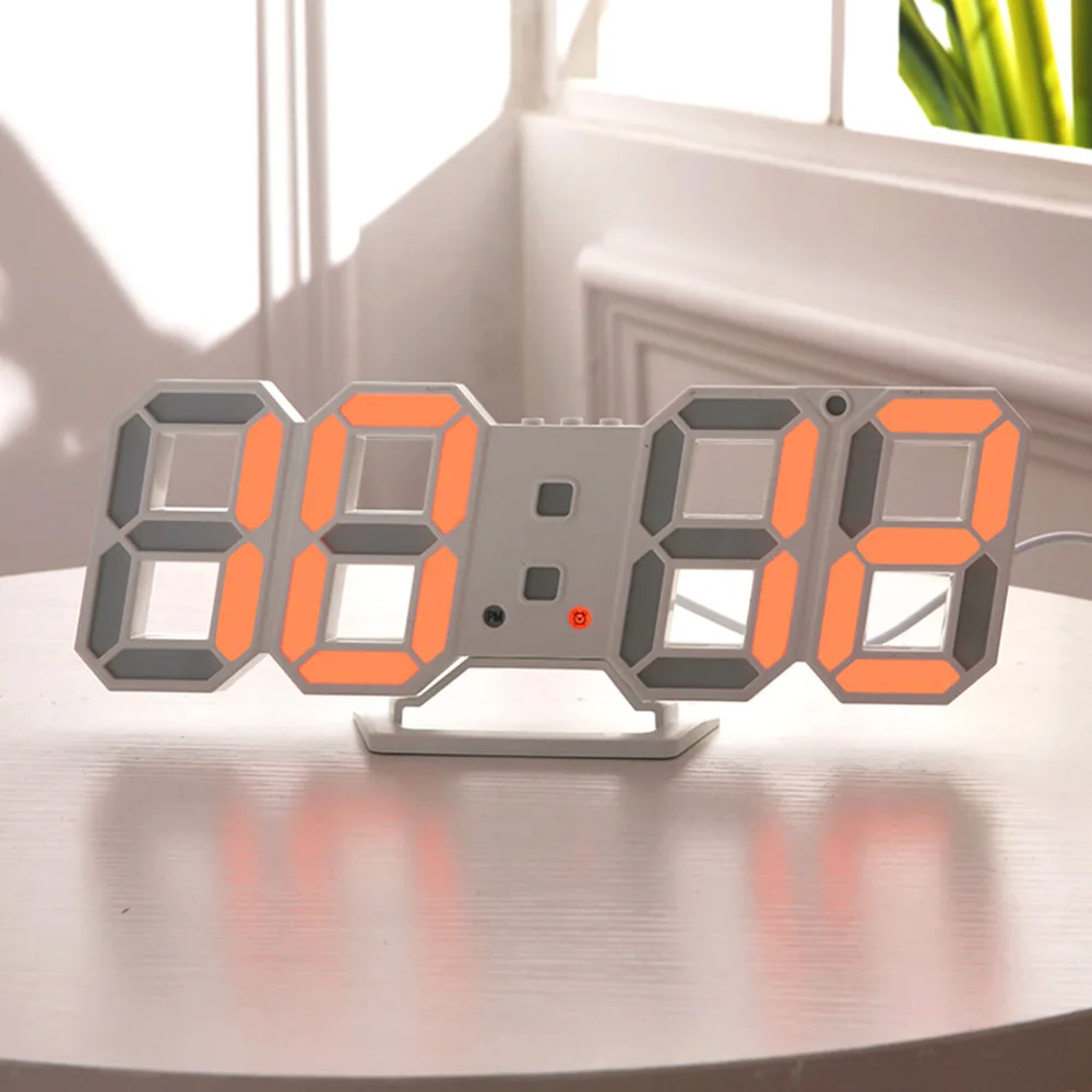 3D светодиодный электронные часы настенные стерео часы колокольчик Температура Дата Будильник Автоматическая чувствительность светильник с USB питание