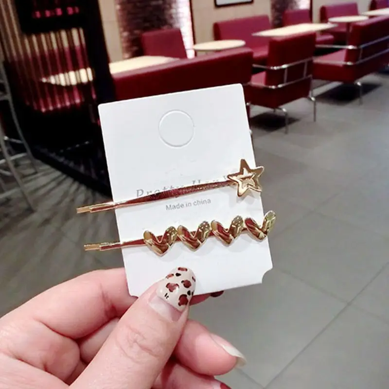 Women Sweet Girls Korean Style One Word Hair Clips Metal Alloy Electroplate Bobby Pin Minimalist Hollow Star Smile Face Straight Women Sweet Girls Korean Style One Word Hair Clips Metal Alloy Electroplate Bobby Pin Minimalist Hollow Star Smile Face Straight