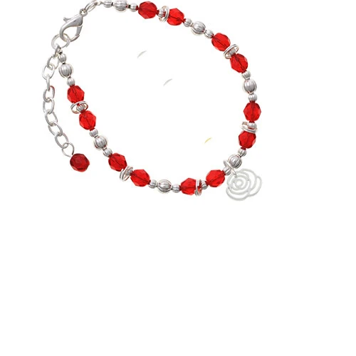 Silvertone Small Rose Outline Red Beaded Bracelet