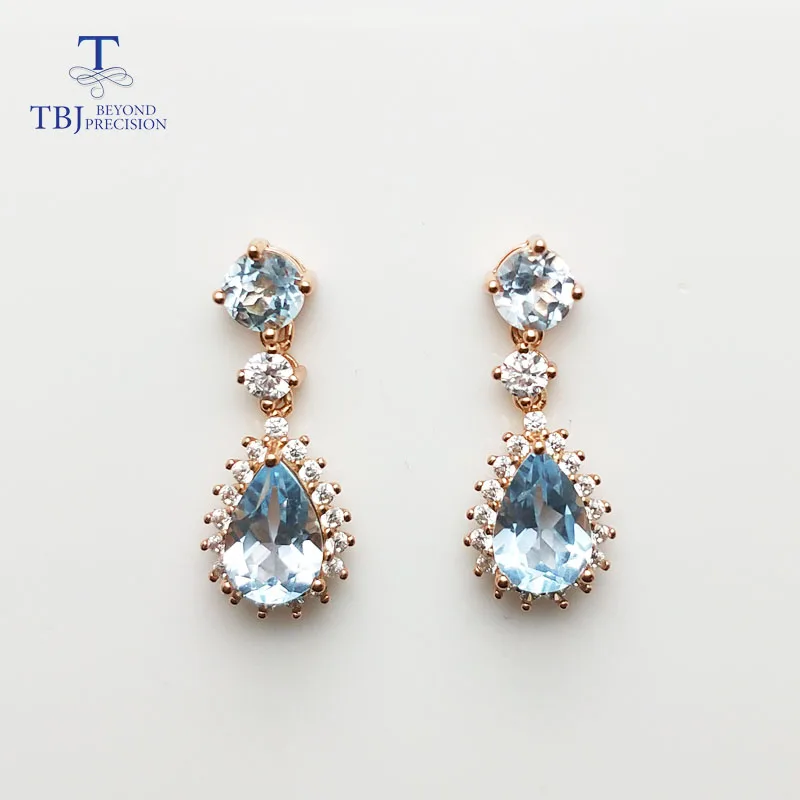 

TBJ,Fashion shiny earring with sky blue topaz real gemstone earring in 925 sterling silver fine jewelry for girls with gift box