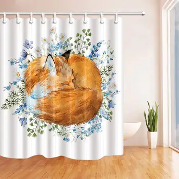 

Watercolor Hand Drawn Sleeping Fox Shower Curtain Mildew Resistant Polyester Fabric Bathroom Decorations