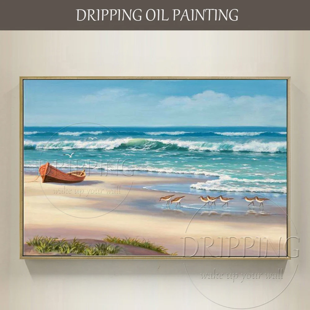 Ручная роспись пейзаж маслом на холсте Ручная роспись пляж и волна Картина маслом для декора стен