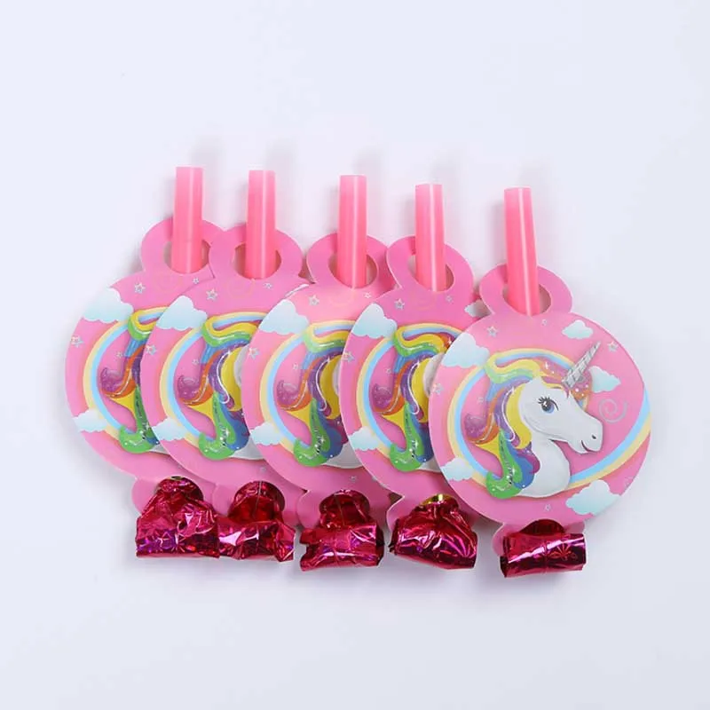 

6 Pcs/set Cute Unicorn Animals Kids Girls Birthday Party Fun Game Blow Out Unicorn Cartoon Noise Maker Blow Out Party Supplies