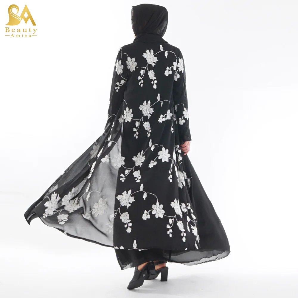 Для мусульманского праздника Рамадан Для женщин кардиган с вышивкой черный, белый цвет мода длинные пиджаки мусульманский для молитв