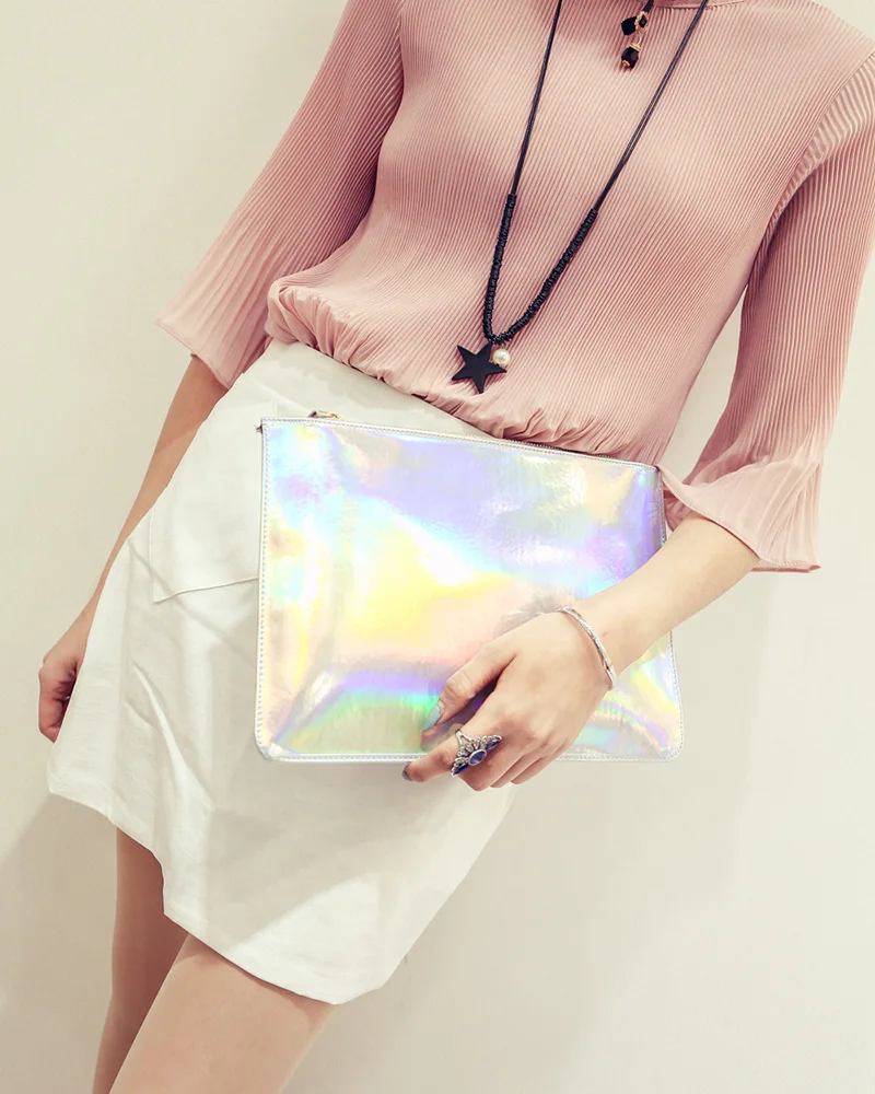 2015 new laser bag clutch bag Europe and America envelope package tide fashion shoulder bag chain small bag female