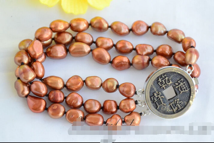 

Z6521 3strands 10mm coffee baroque freshwater cultured pearl bracelet 8inch @^Noble style Natural Fine jewe SHIPPING new >>free
