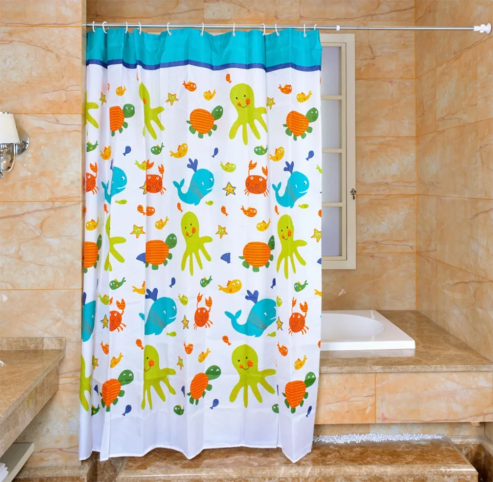 Rideau De Douche De Salle De Bain Nouveau Rideau De Douche Design De Dessin Anime De Poisson De Tortue Rideau De Separation De Toilettes Etanche Resistant A L Eau Et Moulant