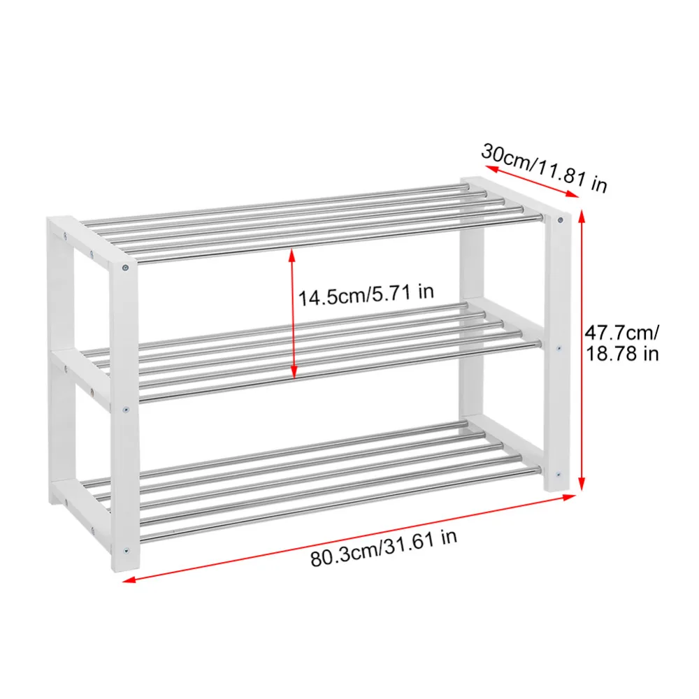 Деревянный из нержавеющей стали три яруса обуви стойки обувь кронштейны Домашний Органайзер для хранения на полке полки