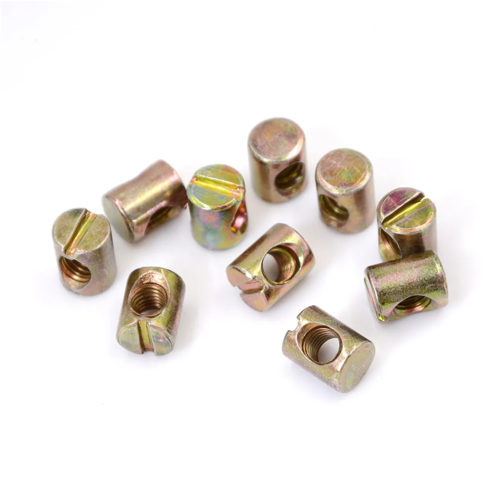 10PCS M6/M8 Barrel Bolts Cross Dowel Slotted Furniture Nut for Beds