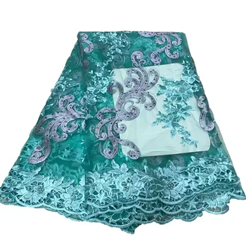 

2018 New Nigerian Mesh lace fabric with beads and stone Attractive African Tulle lace fabric for beautiful dress A839-2
