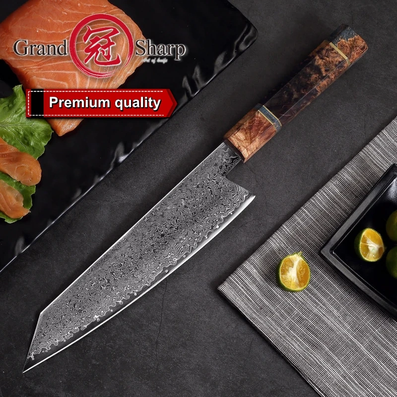 Нож шеф повара ручной работы из японской дамасской стали Kiritsuke 67 слоев VG10