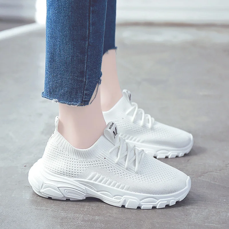 

Fashion Flying Knitting Sneakers Women Flat Heel Breathable Casual Shoes Woman Summer Sport Breathable Shoes Trainers XZ138