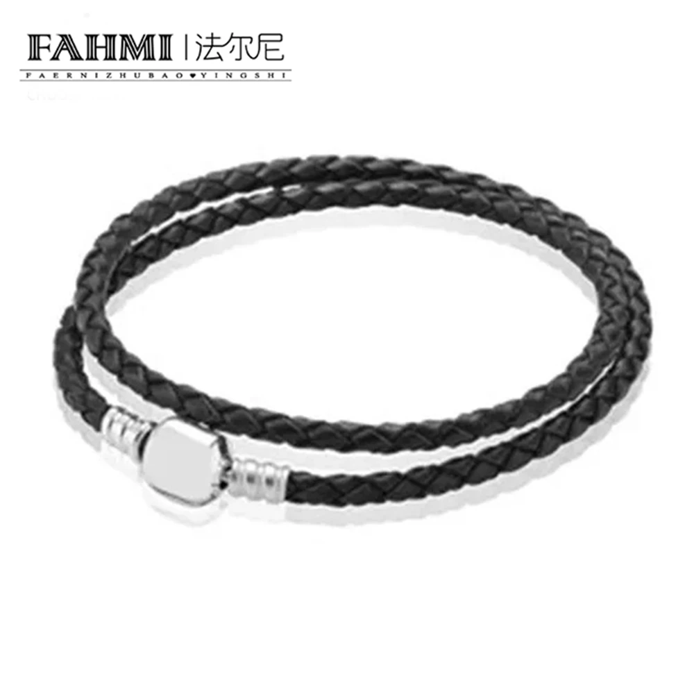 

FAHMI 2018 NEW Hot European Jewelry Wishful Silver Bracelets With 925 Sterling Silver Jewelry DIY Leather Rope Bracelet