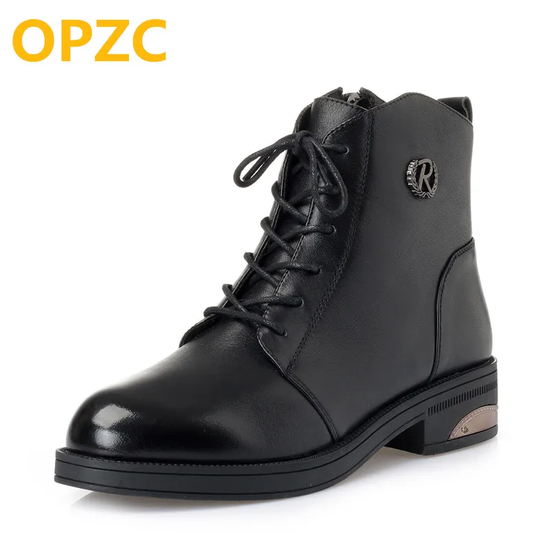 

OPZC 2019 autumn and winter new full cowhide female Martin boots, plus velvet women ankle boots,luxury womens booties shoes