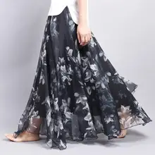 2020 falda de verano Vintage Bohemia gasa Floral estampado Maxi falda Boho longitud del suelo estilo de playa Fairy Skirt envío gratis