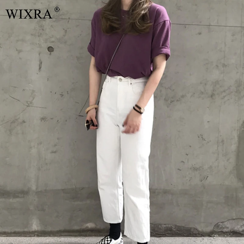 

Wixra Hot Women Basic Tee Stylish Purple O-Neck T-Shirts Women Ladies Casual Womens Clothing 2019 Spring Summer
