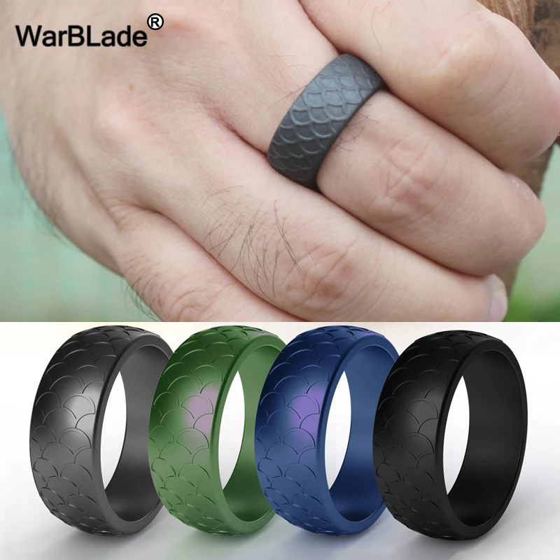 

New Food Grade FDA Silicone Rings Men Wedding Rubber Bands 8.7mm Fish Scale Patter Hypoallergenic Flexible Silicone Finger Ring