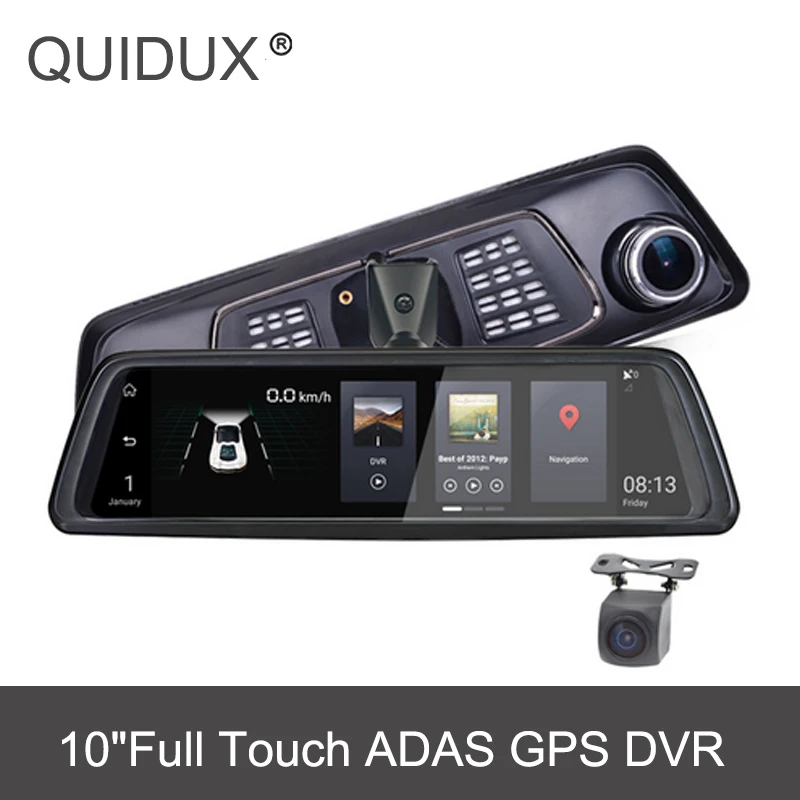 

QUIDUX V9 Android 10" Car DVR Touch Streaming Video RearView Camera Recorder Mirror GPS Bluetooth WIFI ADAS RAM 1G/ROM 16G